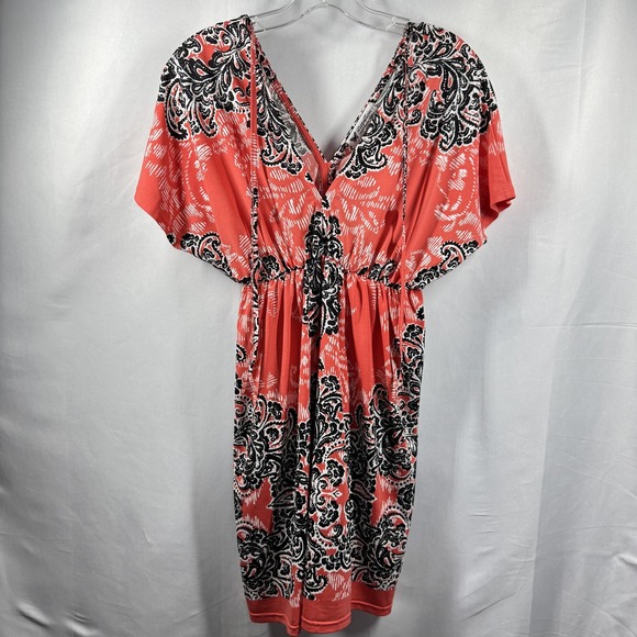 Papillon‎ Dress Womens Medium Red Black Boho Paisley Print Short Sleeve V Neck - Picture 1 of 9